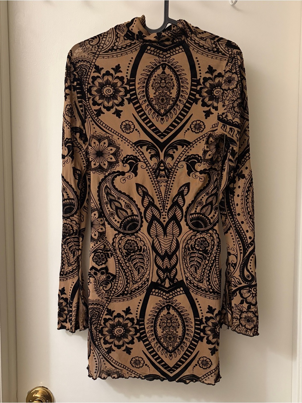 SHEIN Brown Tunic Dress with Black Paisley Print